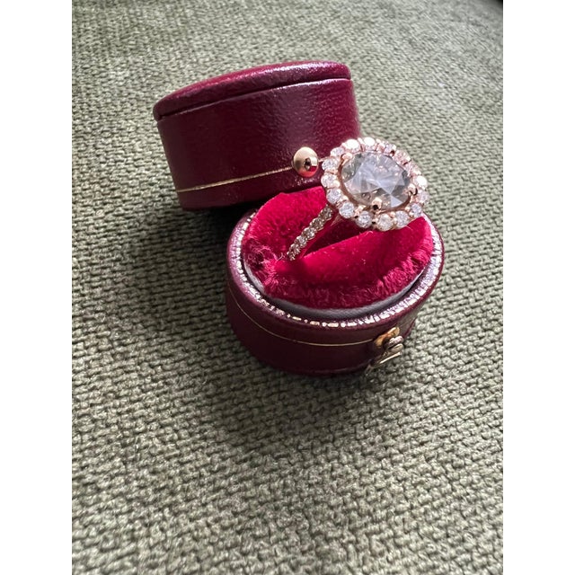 Bochic “Vintage” Fancy Chocolate, Greenish Diamond 18K Rose Gold Halo Ring For Sale - Image 12 of 13