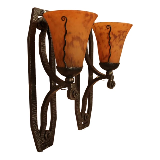 Vintage Art Deco Wall Lights in Wrought Iron, 1930s, Set of 2 For Sale