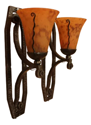 Vintage Art Deco Wall Lights in Wrought Iron, 1930s, Set of 2