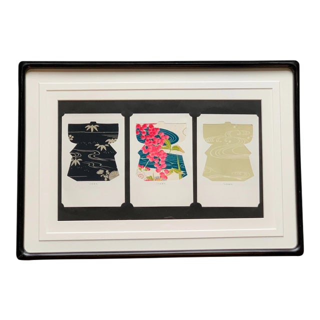 Vintage Asian Gallery Wall Collection, Set of 2 Framed Obee Fabric For Sale