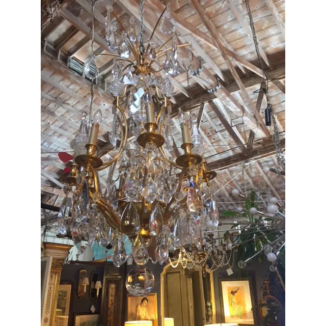 Gold 1900s French Dore Bronze & Crystal Chandelier For Sale - Image 8 of 10