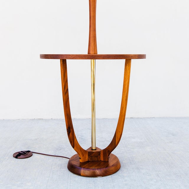Wood Restored 1960s Sculpted Walnut & Brass Floor Lamp With Cocktail Table For Sale - Image 7 of 12