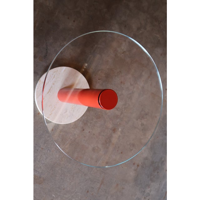 Stone Vintage Post-Modern Glass, Metal and Travertine Drinks Side Table, Italy, 1970s For Sale - Image 7 of 18