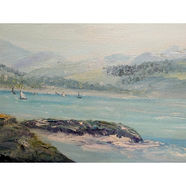 Impressionist 1970s Audrey Myrick Original Coastal Seascape Oil on Canvas in Carved Gilt Frame For Sale - Image 3 of 13