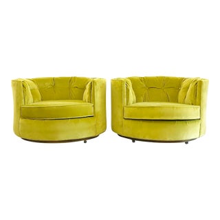 Vintage Chartreuse Velvet Club Chairs - a Pair For Sale