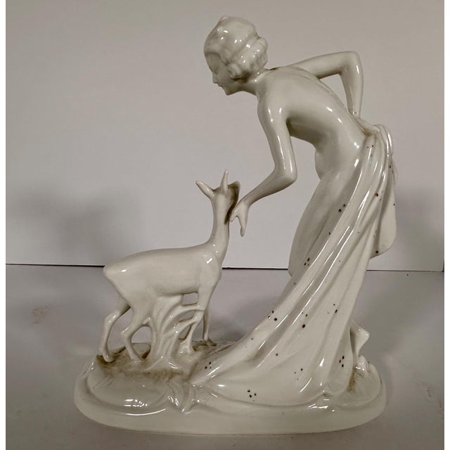 Ceramic Fraureuth Porcelain Figurine Nude Maiden with Fawn For Sale - Image 7 of 10
