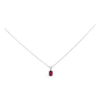 14K White Gold 6x4MM Oval Shaped Red Ruby Solitaire Pendant Necklace For Sale