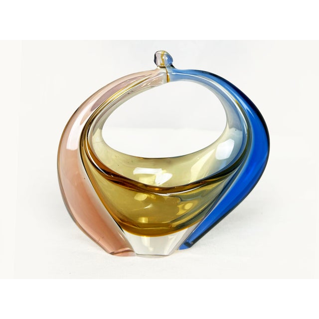 Vintage Czech Art Glass Basket Bowl by Hana Machovska, 1961 For Sale - Image 12 of 15