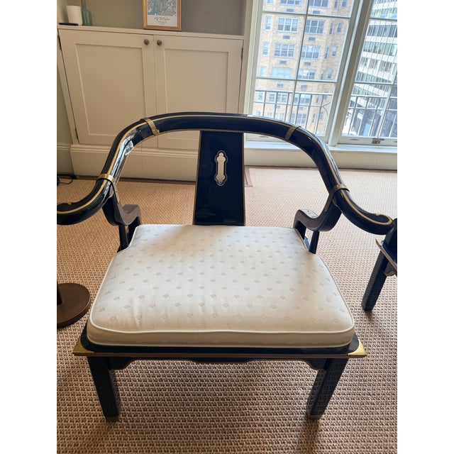 1960s Pair Vintage Black Lacquer Ming Chairs For Sale - Image 5 of 5