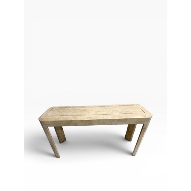 Stone 1980s Maitland-Smith Tessellated Stone Console With Brass Inlay Accents For Sale - Image 7 of 13