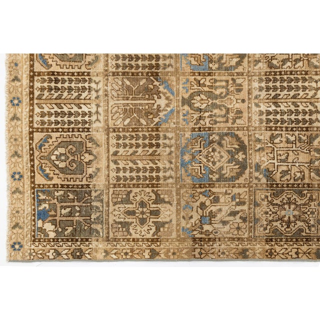Textile Vintage Hand-Knot Wool Grid Motif Area Rug in Earthy Tones & Slate Blue Accents For Sale - Image 7 of 9