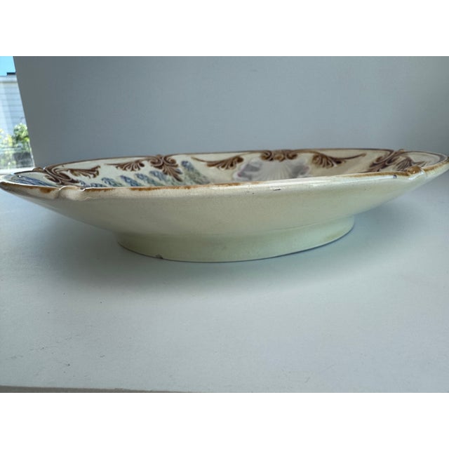 Late 19th Century French Barbotine Majolica Asparagus Plate With Shell Sauce Well For Sale - Image 5 of 11