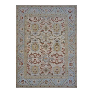 Afghan Sultanabad Master Wool 9 x 12 Light Blue, Ivory, Beige & Red Handmade Area Rug #1143116 For Sale