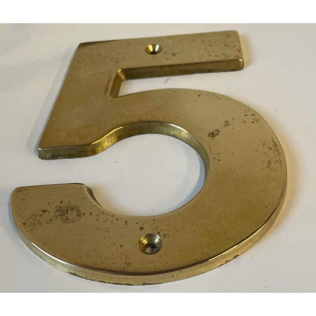Mid-Century Modern Vintage Brass 5” House Number 5 For Sale - Image 3 of 5