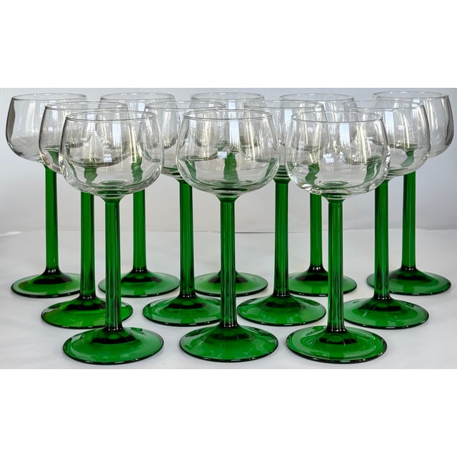 Made in France Vintage Green Cordial Wine Glasses - Set of 12 For Sale - Image 4 of 11