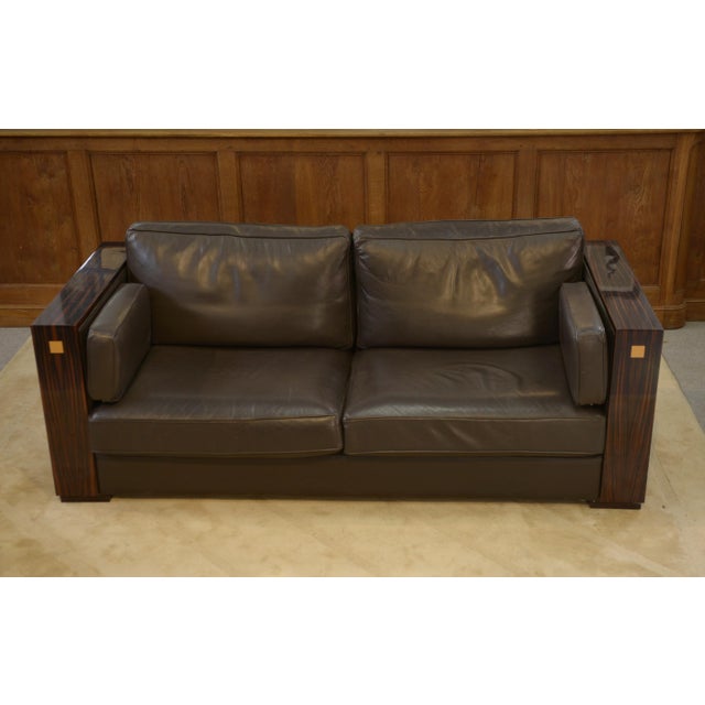 Minimalist Sofa in Leather and Macassar Ebony, 1980s For Sale - Image 4 of 15