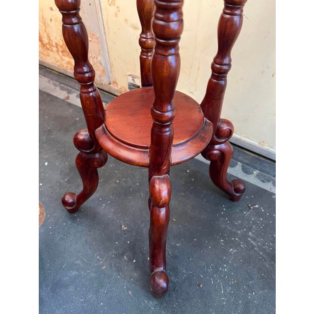 Antique Barley Twist Wood Plant Stand With Lower Shelf For Sale - Image 4 of 5
