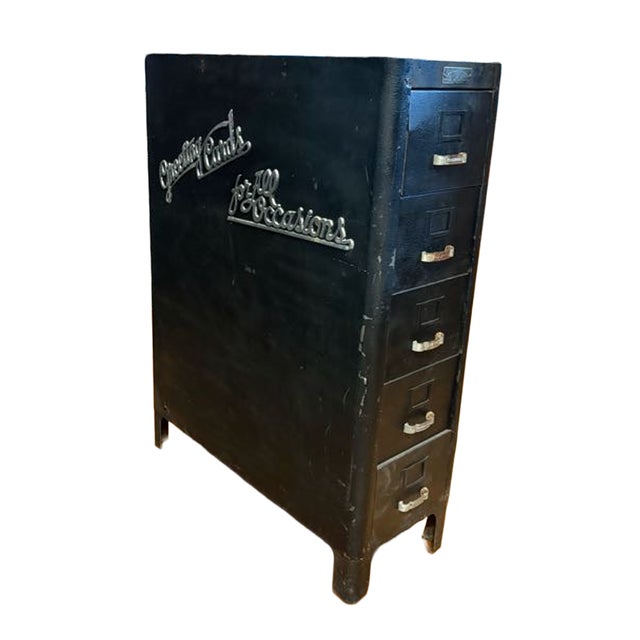 Black Mid-Century Industrial Filing Cabinet-Original "Greeting Card" Storage For Sale - Image 8 of 12