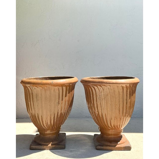 Ceramic Vintage Glazed Terracotta Planters - A Pair For Sale - Image 7 of 12