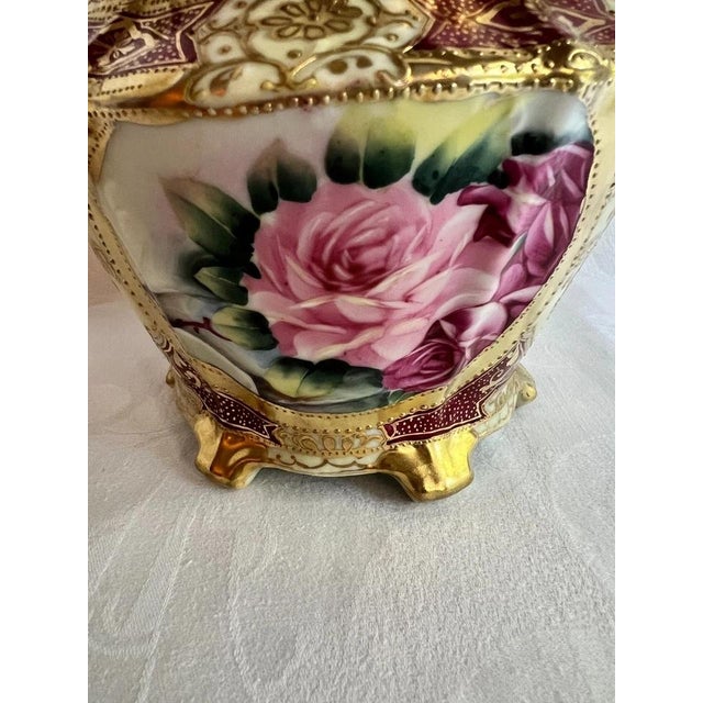 Antique Nippon Morimura Floral Moriage Biscuit Jar, Gold & Mauve For Sale In New York - Image 6 of 15