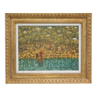 Mid 20th Century Woman at the Water Original Oil on Canvas Signed For Sale