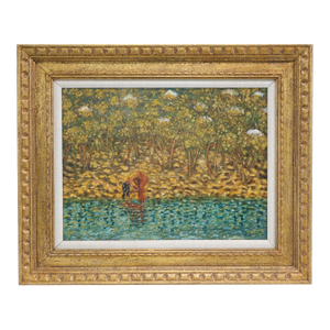 Mid 20th Century Woman at the Water Original Oil on Canvas Signed