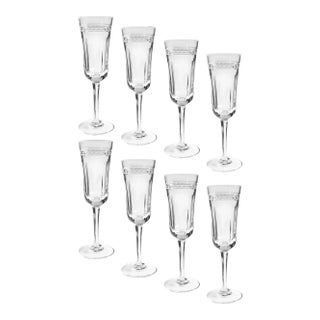 1960s Wedgwood Crystal Stem Glasses - Set of 8 Champagne Flutes For Sale