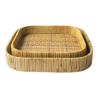 Wicker Serving Trays, Set of 2 For Sale