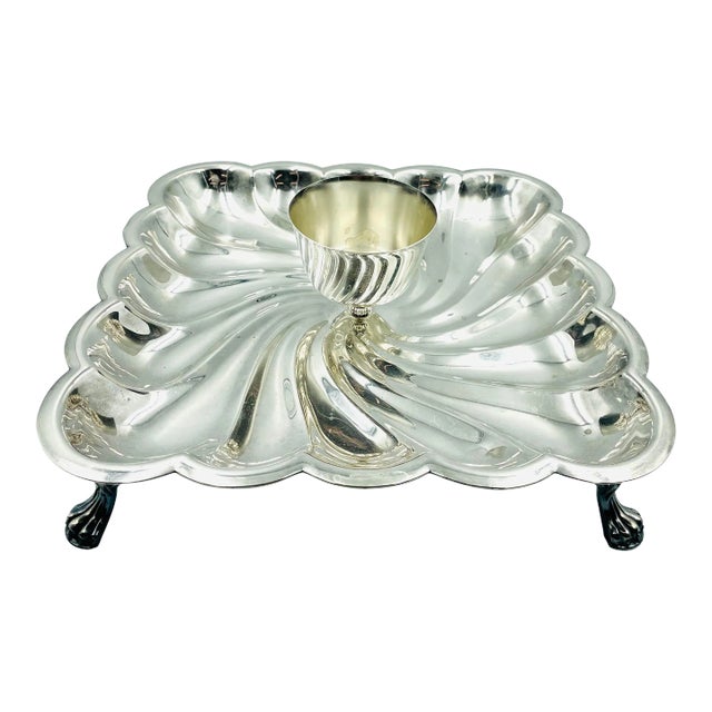 Vintage F. B. Rogers Silverplate Square Claw Foot Shrimp Server For Sale