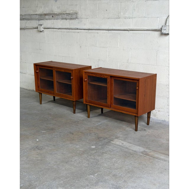 Mid-Century Modern Pair of Danish Mid Century Modern Teak Glass Door Cabinets Display Credenzas Bookcases For Sale - Image 3 of 10