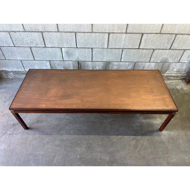 Striking Danish Mid-Century Modern Rosewood Coffee Table With Etched Copper Top For Sale - Image 11 of 12