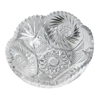 1900s American Brilliant Period Pinwheel Sawtooth Leaded Crystal Bowl For Sale