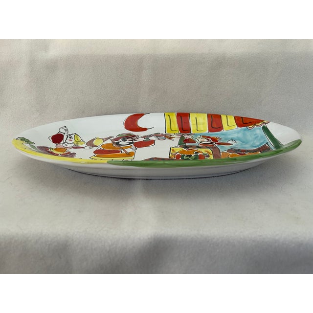 Folk Art Vintage Italian Terracotta Art Pottery La Musa Desimone Saks Fifth Avenue Hand Painted Fish Market Oval Serving Platter For Sale - Image 3 of 10