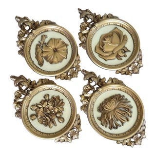 MCM Hollywood Regency Set of 4 Floral Wall Hangings Dart Industries 1977 For Sale