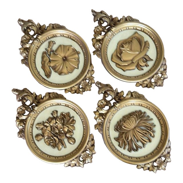 MCM Hollywood Regency Set of 4 Floral Wall Hangings Dart Industries 1977 For Sale