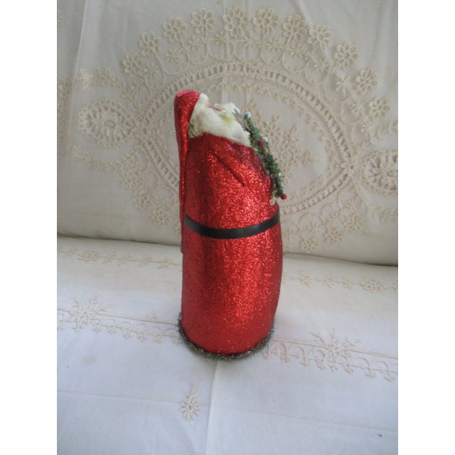 1980s Vintage Whimsical Christmas Red Glitter Santa Claus With Tree For Sale - Image 5 of 6