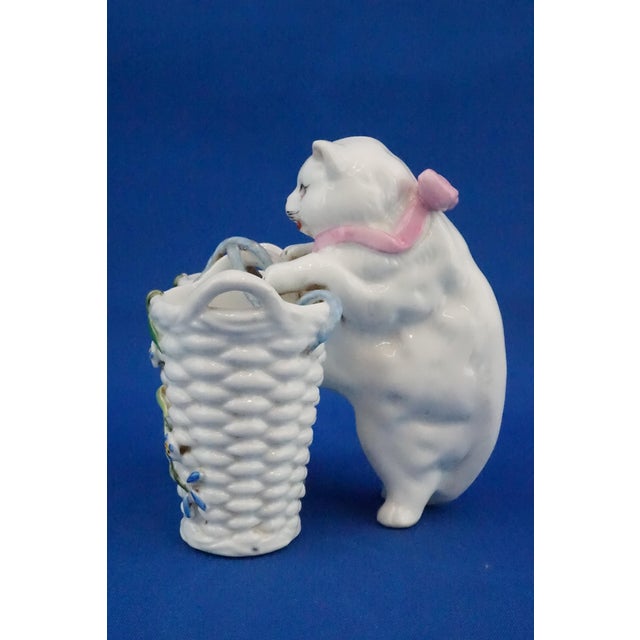 19th Century Porcelain Sculpture of a Cat and Baskets with Flowers in Relief attributed to Vion & Baury, France For Sale - Image 3 of 18