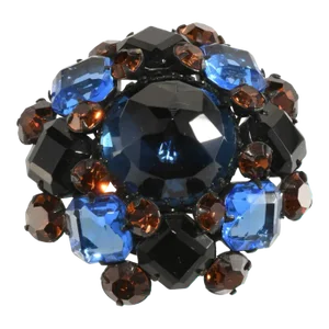 1960s Mimi Di N Vintage Domed Brooch Blue Brown Rhinestones