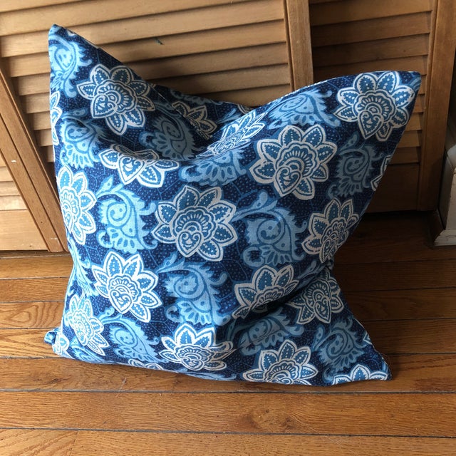 2010s Tyler Hall Linen Blue & White Pillow For Sale - Image 5 of 5