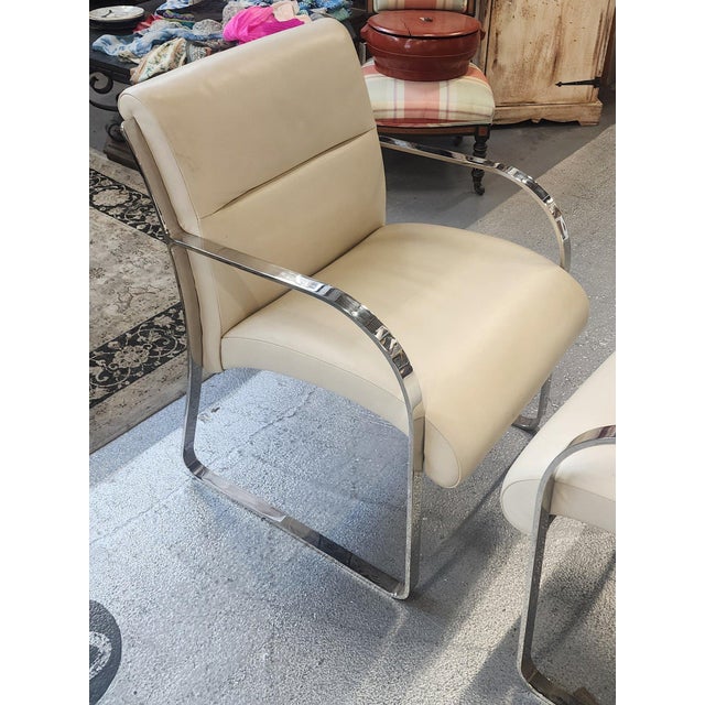 Pair Charles Gibilterra for Brueton Stainless Steel & Leather Dining Room Chairs, 1970s For Sale - Image 10 of 10