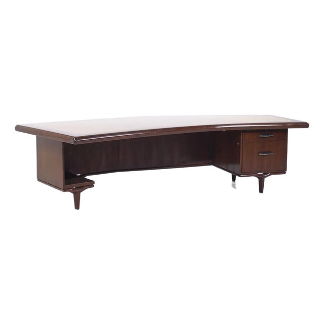 Monteverdi-Young Signature Line Mid Century Walnut Boomerang Desk For Sale