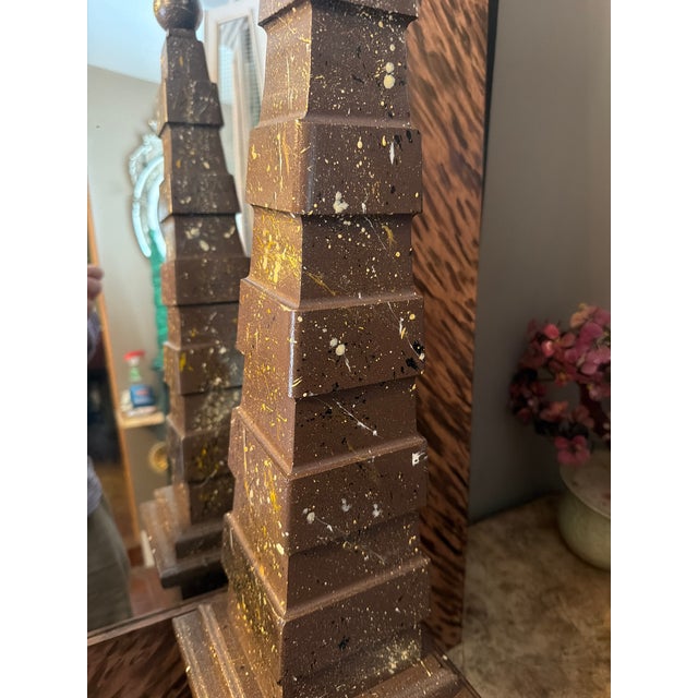 Wood A Pair of Irwin and Lane Faux Porphyr Reticulated Obelisks For Sale - Image 7 of 9