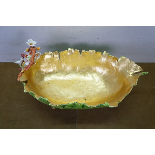 Antique Italian Majolica Footed Banana Leaf Centerpiece Monteith Bowl 26" For Sale - Image 11 of 17