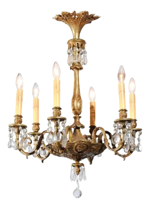 Mid 19th Century French Louis XVI Style Bronze and Crystal Six-Light Chandelier with Foliage