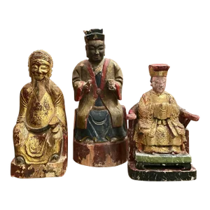 19th Century Chinese Polychrome and Gilt Ancestor Figures- A Set of 3