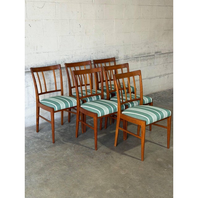 Teak Slat Back Dining Chairs Set of 6 Newly Reupholstered Swedish Mid-Century Modern 1960s For Sale - Image 10 of 13
