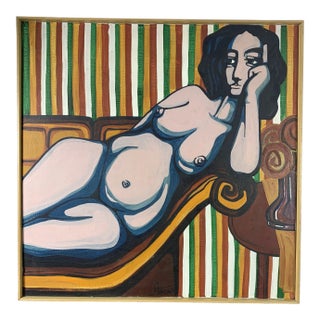 Edward Stevens C. 1950 Reclining Nude Painting For Sale
