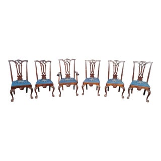 Set of 6 Antique Ca 1880 Chippendale Dining Chairs For Sale