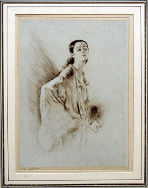 Edgar Chahine, Woman with Shawl, 1900, Etching