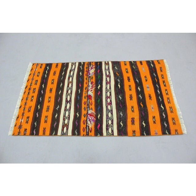 1970s Southwestern Style Handmade Pumpkin Orange Turkish Kilim Area Rug For Sale - Image 4 of 11